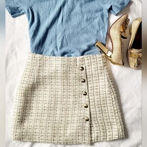 "Chanel Vibes" Cream and Gold Tweed Mini